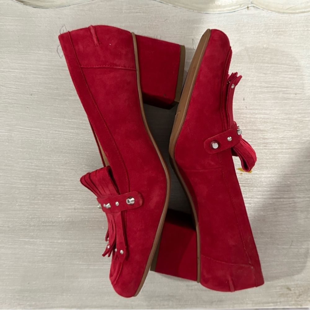 Franco Sarto Red Suede Women's Heeled Loafers - Picture 5 of 8